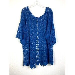 Denim 24/7 Women's Open Weave Crochet Cardigan Sweater Size M-L Blue